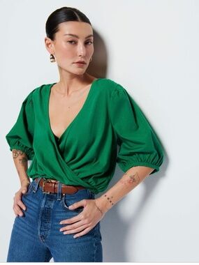 Nation LTD Charlene Puff Sleeve Bubble Hem Organic Cotton Top Women's Size XS